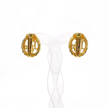 Christian Dior Earring Gold Plated, Rhinestone Gold Logo