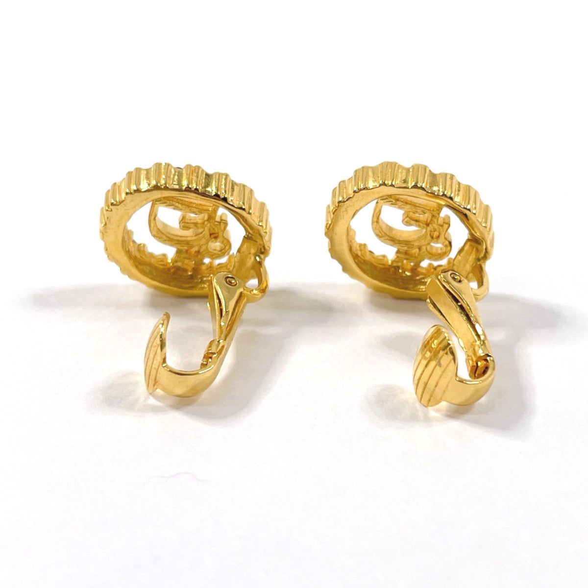 Christian Dior Earring Gold Plated, Rhinestone Gold Logo