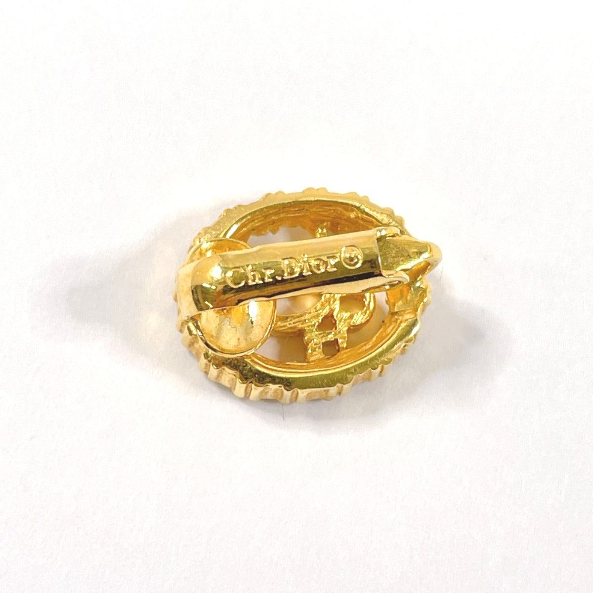 Christian Dior Earring Gold Plated, Rhinestone Gold Logo