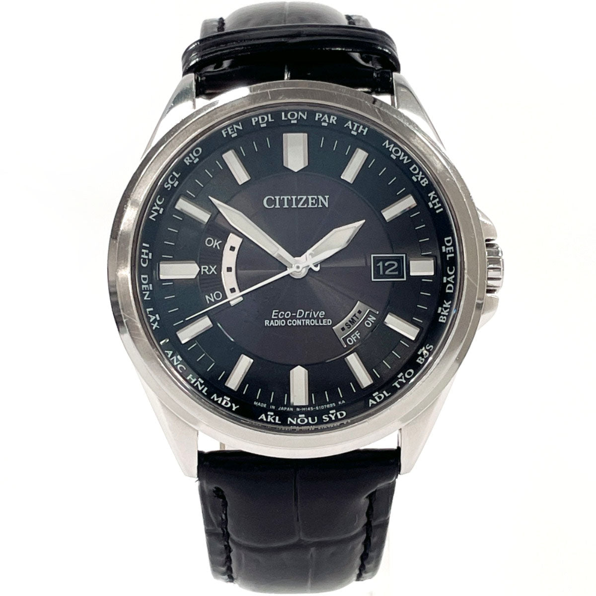 Citizen Watches Solar Powered Radio Watch H145-S073545 Stainless Steel , Leather Silver Eco Drive