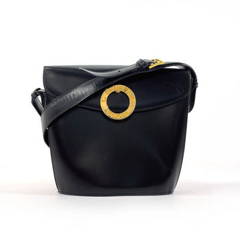 Celine Shoulder Bag Leather Black Vintage Circle Logo