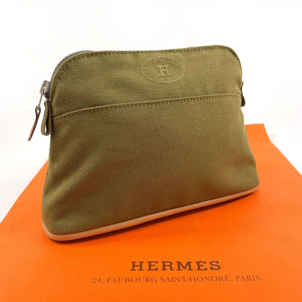Hermes Pouch Cotton , 100% Cotton Khaki Bollid Pouch Mini