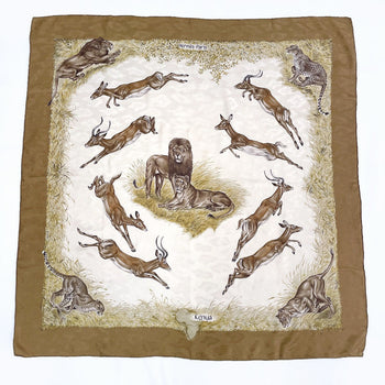 Hermes Scarf Silk, 100% Silk Brown Kenya Kenya Animal Carre 90 Women