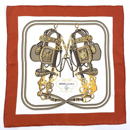 Hermes Scarf 100% Silk Brown Brides De Gara Carre 45 Women