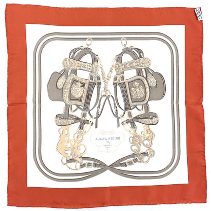 Hermes Scarf 100% Silk Brown Brides De Gara Carre 45 Women