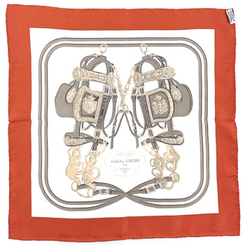 Hermes Scarf 100% Silk Brown Brides De Gara Carre 45 Women
