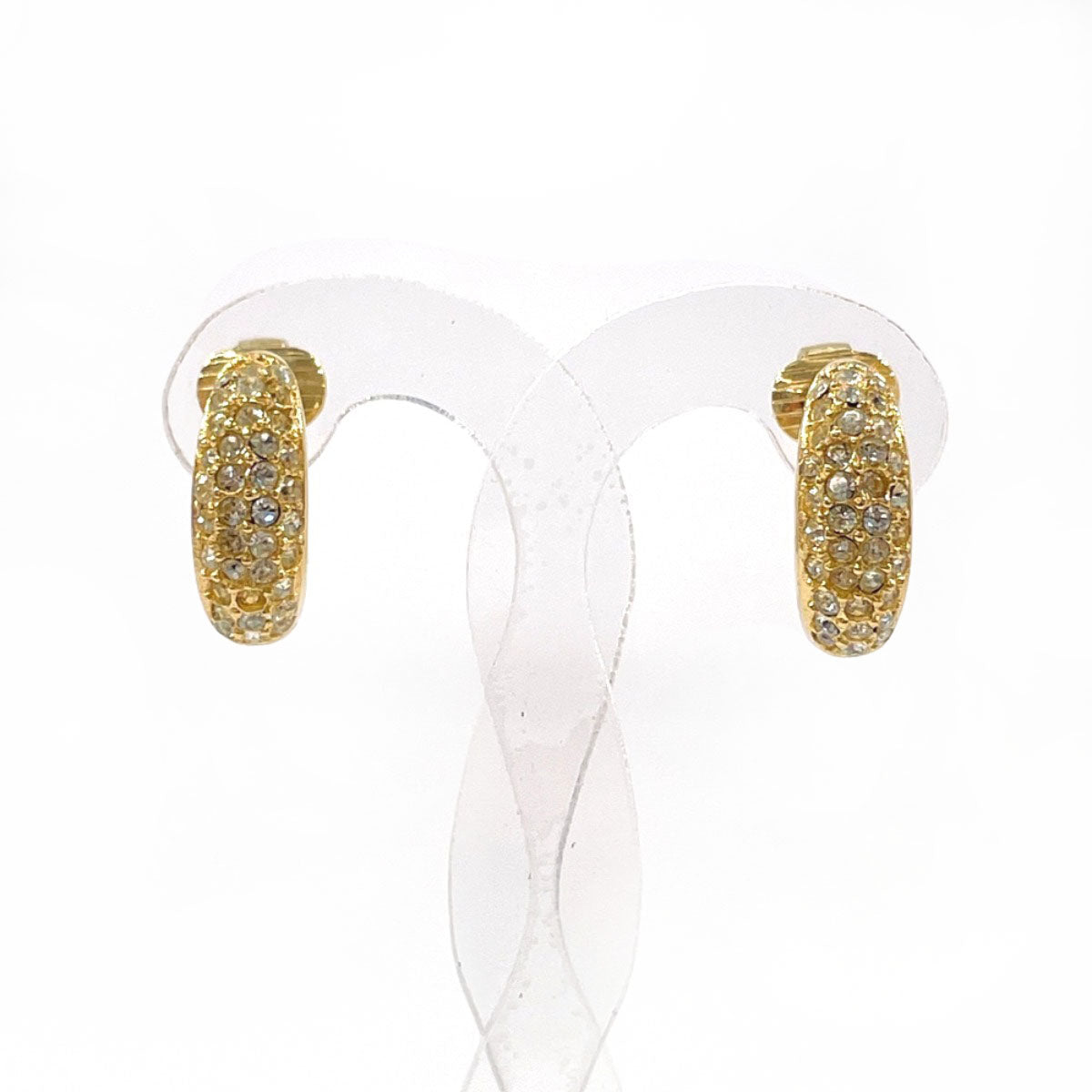 Christian Dior Earring Gold Plated, Rhinestone Gold
