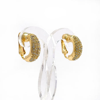 Christian Dior Earring Gold Plated, Rhinestone Gold