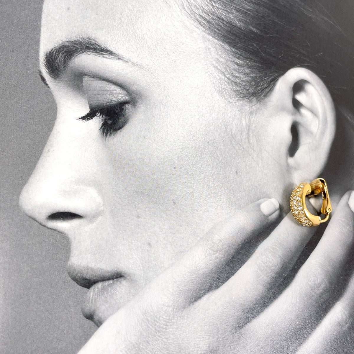 Christian Dior Earring Gold Plated, Rhinestone Gold