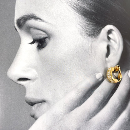 Christian Dior Earring Gold Plated, Rhinestone Gold