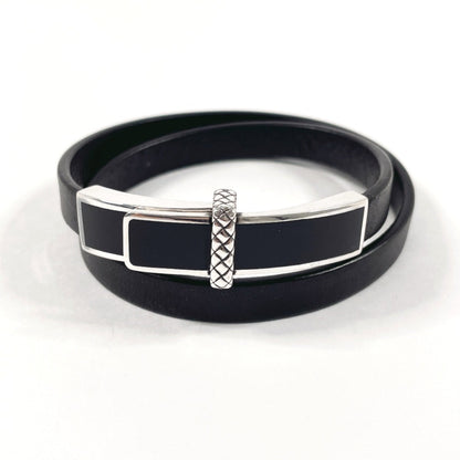 Bottegaveneta Bracelet Leather, Silver925 Black Double Loop Intrecciato