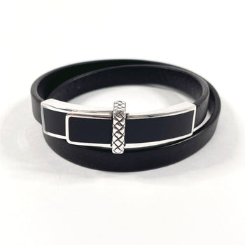 Bottegaveneta Bracelet Leather, Silver925 Black Double Loop Intrecciato