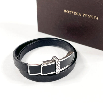Bottegaveneta Bracelet Leather, Silver925 Black Double Loop Intrecciato