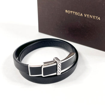 Bottegaveneta Bracelet Leather, Silver925 Black Double Loop Intrecciato