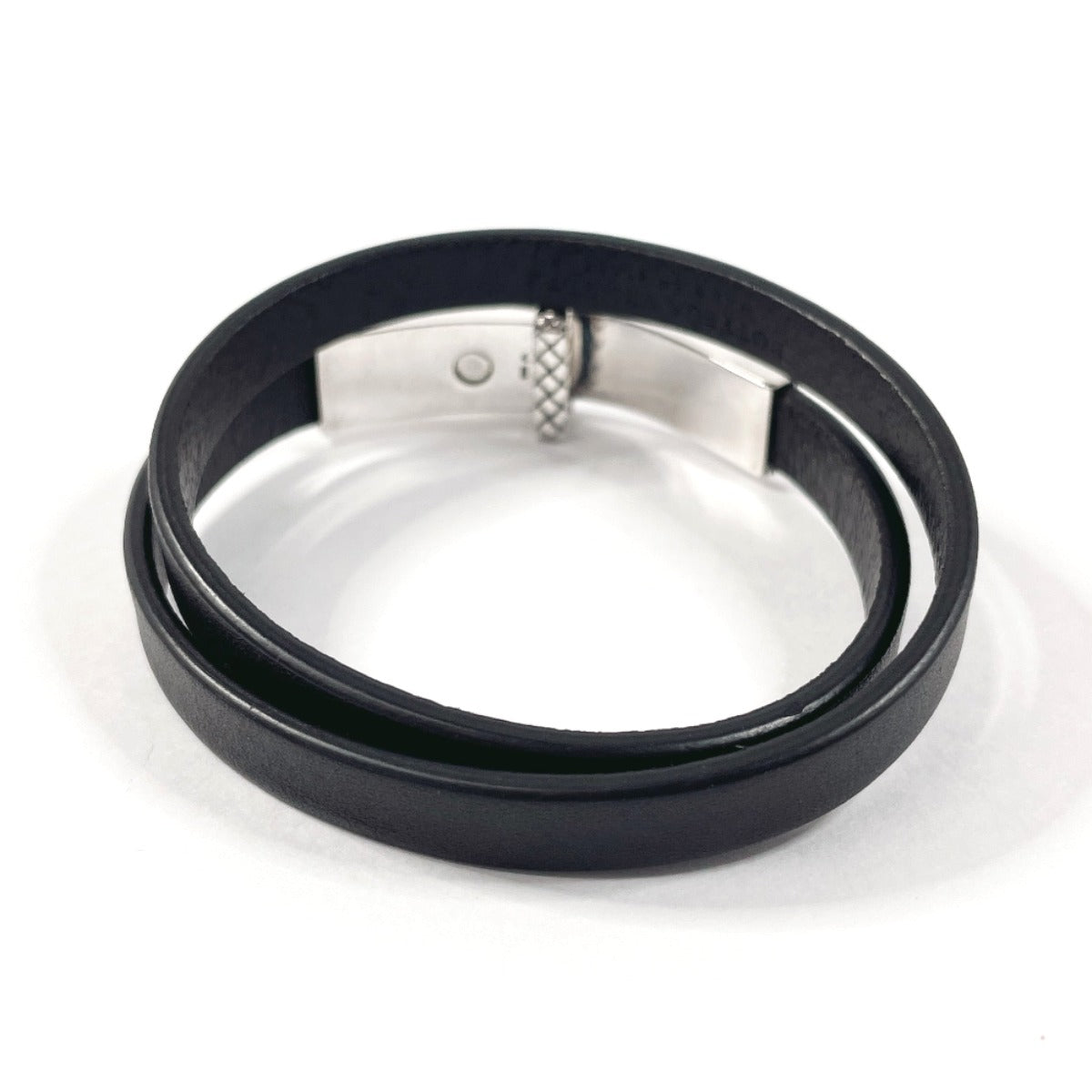 Bottegaveneta Bracelet Leather, Silver925 Black Double Loop Intrecciato