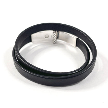 Bottegaveneta Bracelet Leather, Silver925 Black Double Loop Intrecciato