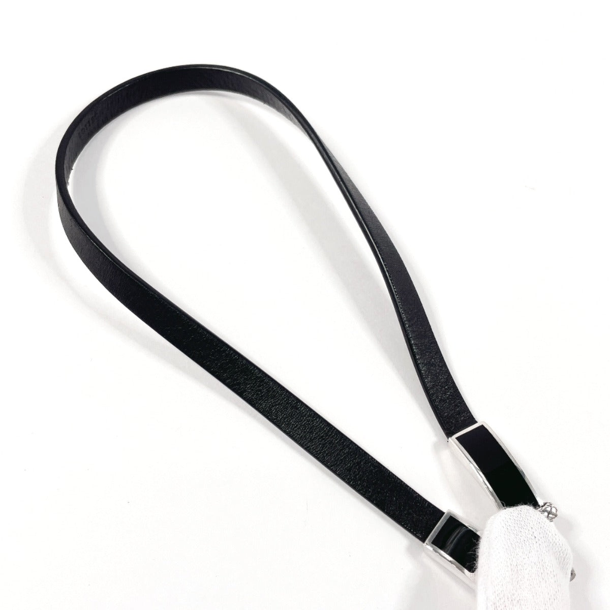 Bottegaveneta Bracelet Leather, Silver925 Black Double Loop Intrecciato