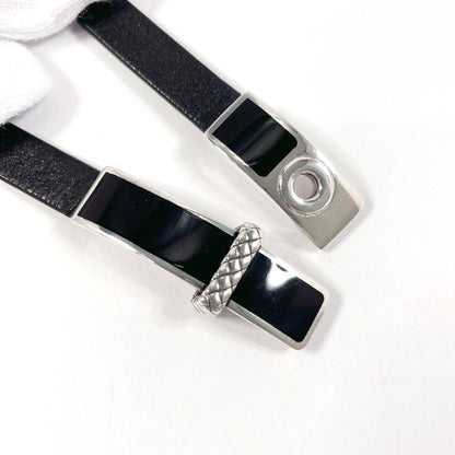 Bottegaveneta Bracelet Leather, Silver925 Black Double Loop Intrecciato