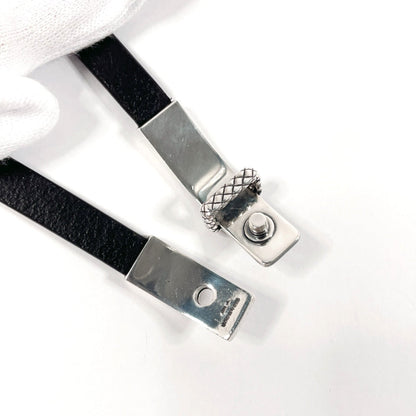 Bottegaveneta Bracelet Leather, Silver925 Black Double Loop Intrecciato
