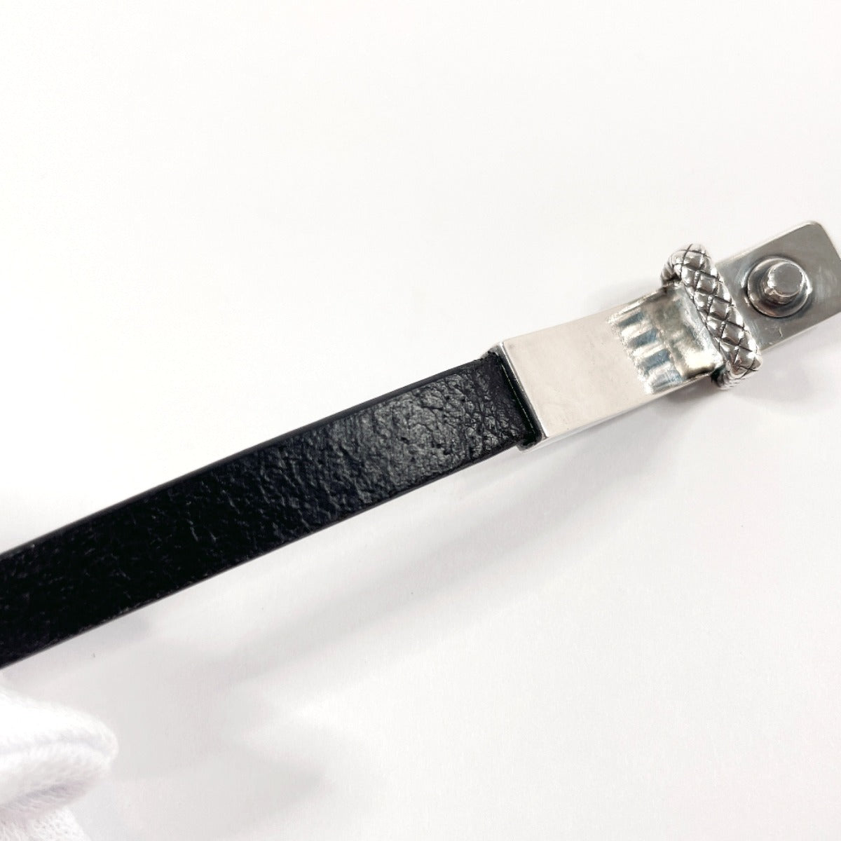 Bottegaveneta Bracelet Leather, Silver925 Black Double Loop Intrecciato