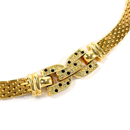 Christian Dior Necklace Metal, Rhinestone Gold Choker