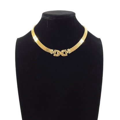 Christian Dior Necklace Metal, Rhinestone Gold Choker