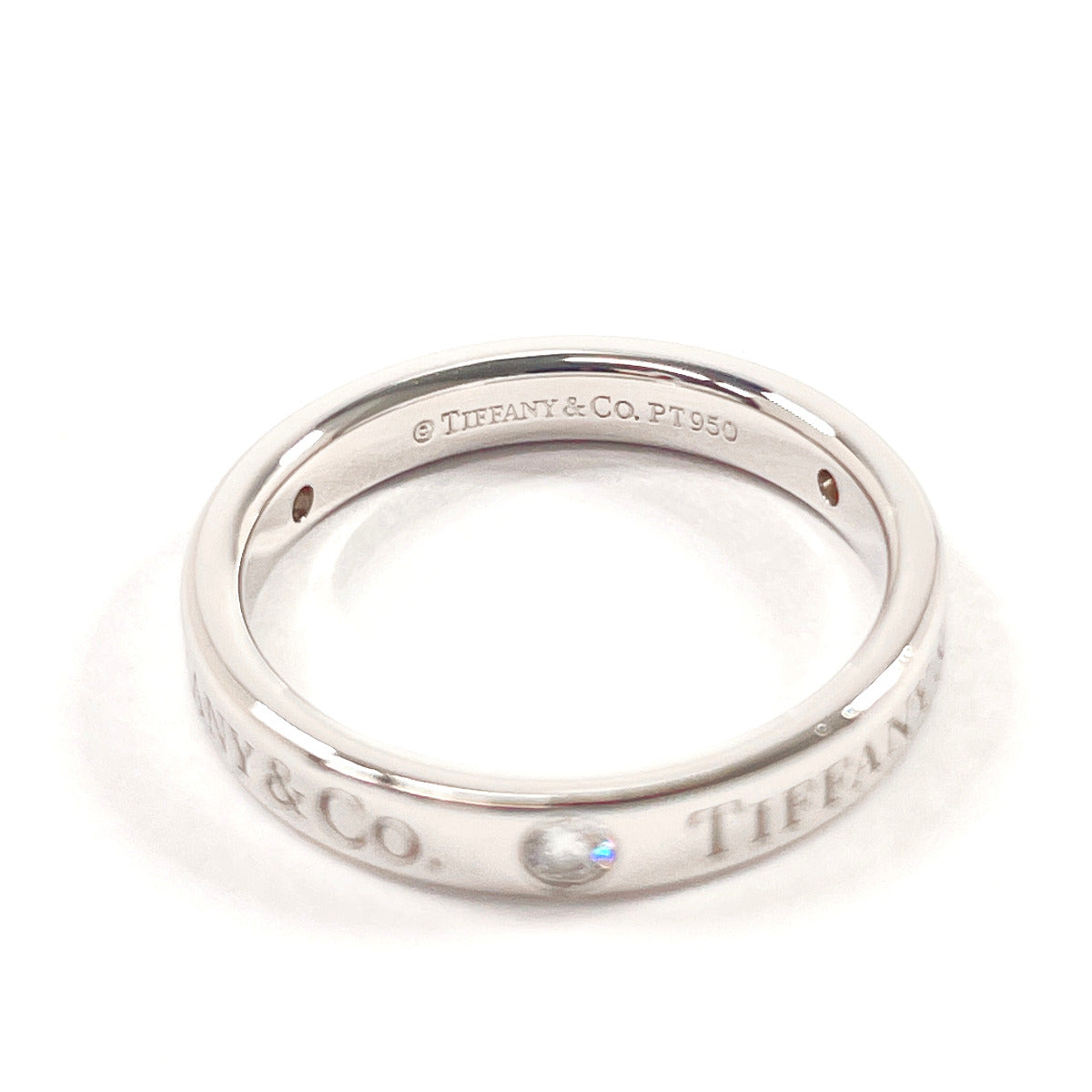 Tiffany&Co. Ring 60001883 Pt950Platinum, Diamond Silver Flat Band Ring