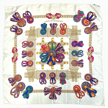 Hermes Scarf Silk, 100% Silk White Les Rubans Du Cheval Horse Ribbon Decoration Carre 90