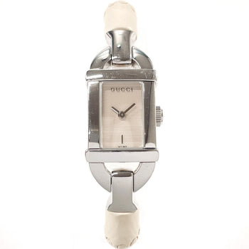 Gucci Watches Quartz 6800L Stainless Steel Silver Bamboo Bangle Watch White Dial Women
