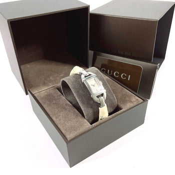 Gucci Watches Quartz 6800L Stainless Steel Silver Bamboo Bangle Watch White Dial Women