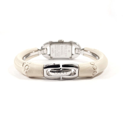 Gucci Watches Quartz 6800L Stainless Steel Silver Bamboo Bangle Watch White Dial Women