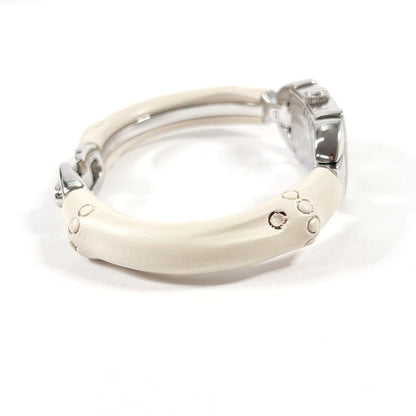 Gucci Watches Quartz 6800L Stainless Steel Silver Bamboo Bangle Watch White Dial Women