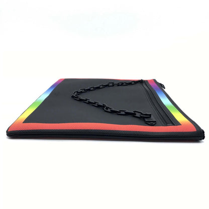 Louis Vuitton Clutch Bag M30347 Taiga Leather Noir X Rainbow Taiga Pochette A4 Chain Mens