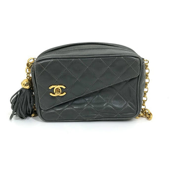 Chanel Shoulder Bag Lambskin Gray Type Cc Coco Mark Matrasse Fringe Women