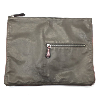 Berluti Clutch Bag Leather Brown Type Calligraphy Inside Mens