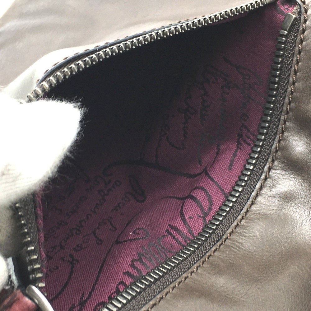 Berluti Clutch Bag Leather Brown Type Calligraphy Inside Mens