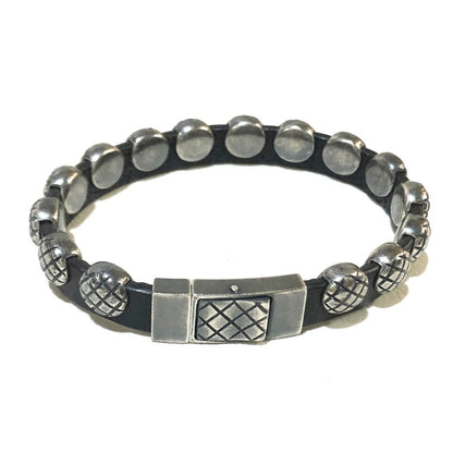 Bottegaveneta Bracelet Ag925 , Leather Silverx Black Intrecciato Mens S
