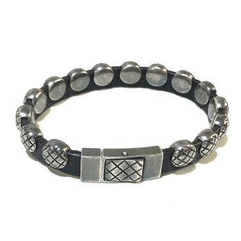 Bottegaveneta Bracelet Ag925 , Leather Silverx Black Intrecciato Mens S