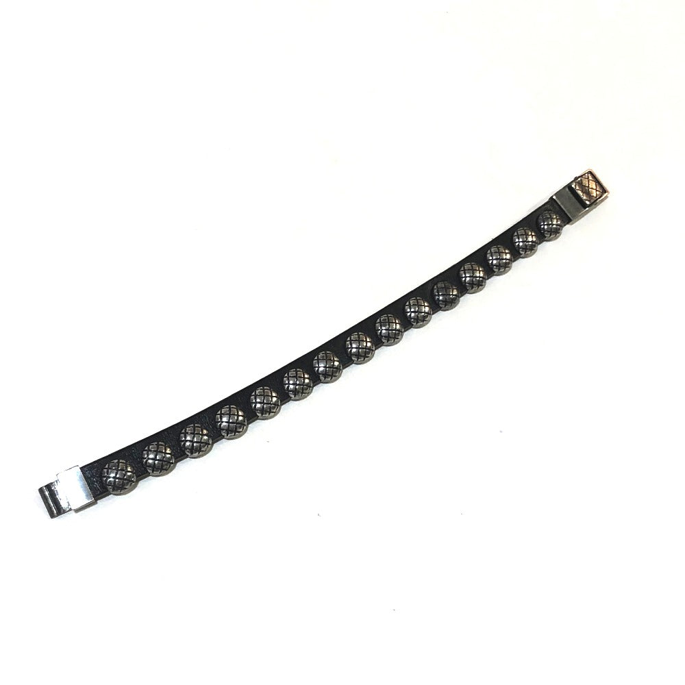 Bottegaveneta Bracelet Ag925 , Leather Silverx Black Intrecciato Mens S