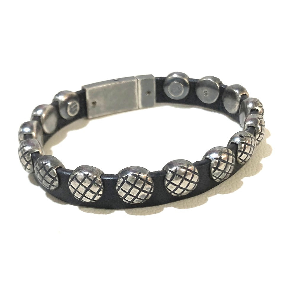 Bottegaveneta Bracelet Ag925 , Leather Silverx Black Intrecciato Mens S