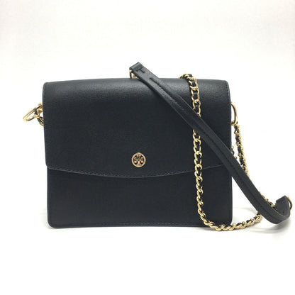 Tory Burch Shoulder Bag Leather Black Logo Chain