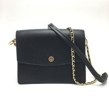Tory Burch Shoulder Bag Leather Black Logo Chain