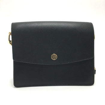 Tory Burch Shoulder Bag Leather Black Logo Chain