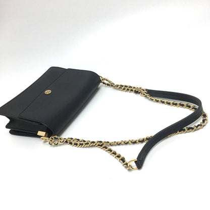 Tory Burch Shoulder Bag Leather Black Logo Chain