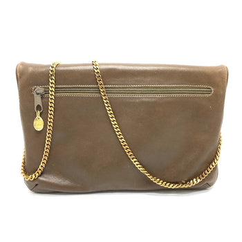Celine Shoulder Bag Leather Brown Logometal Vintage Women