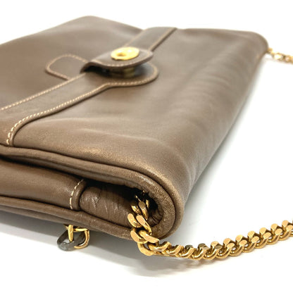 Celine Shoulder Bag Leather Brown Logometal Vintage Women