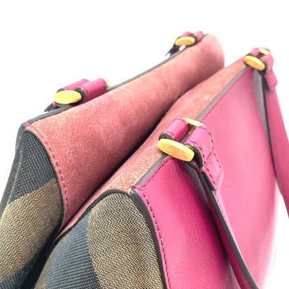 Fendi Handbag 8Bn251 Leather / Canvas Brown X Purple Type Pecan Women