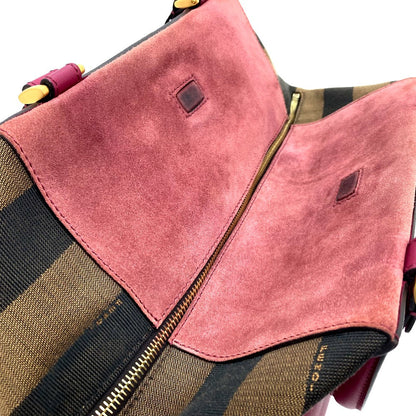 Fendi Handbag 8Bn251 Leather / Canvas Brown X Purple Type Pecan Women