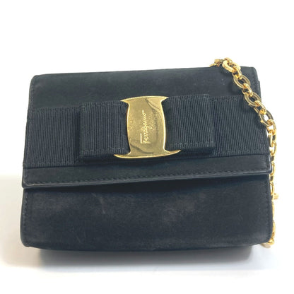 Salvatore Ferragamo Shoulder Bag Aq213202 Suede Black Vala Ribbon Women