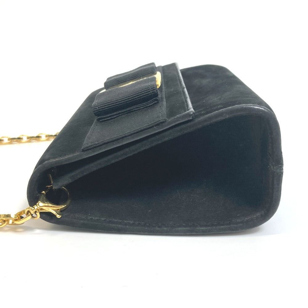 Salvatore Ferragamo Shoulder Bag Aq213202 Suede Black Vala Ribbon Women